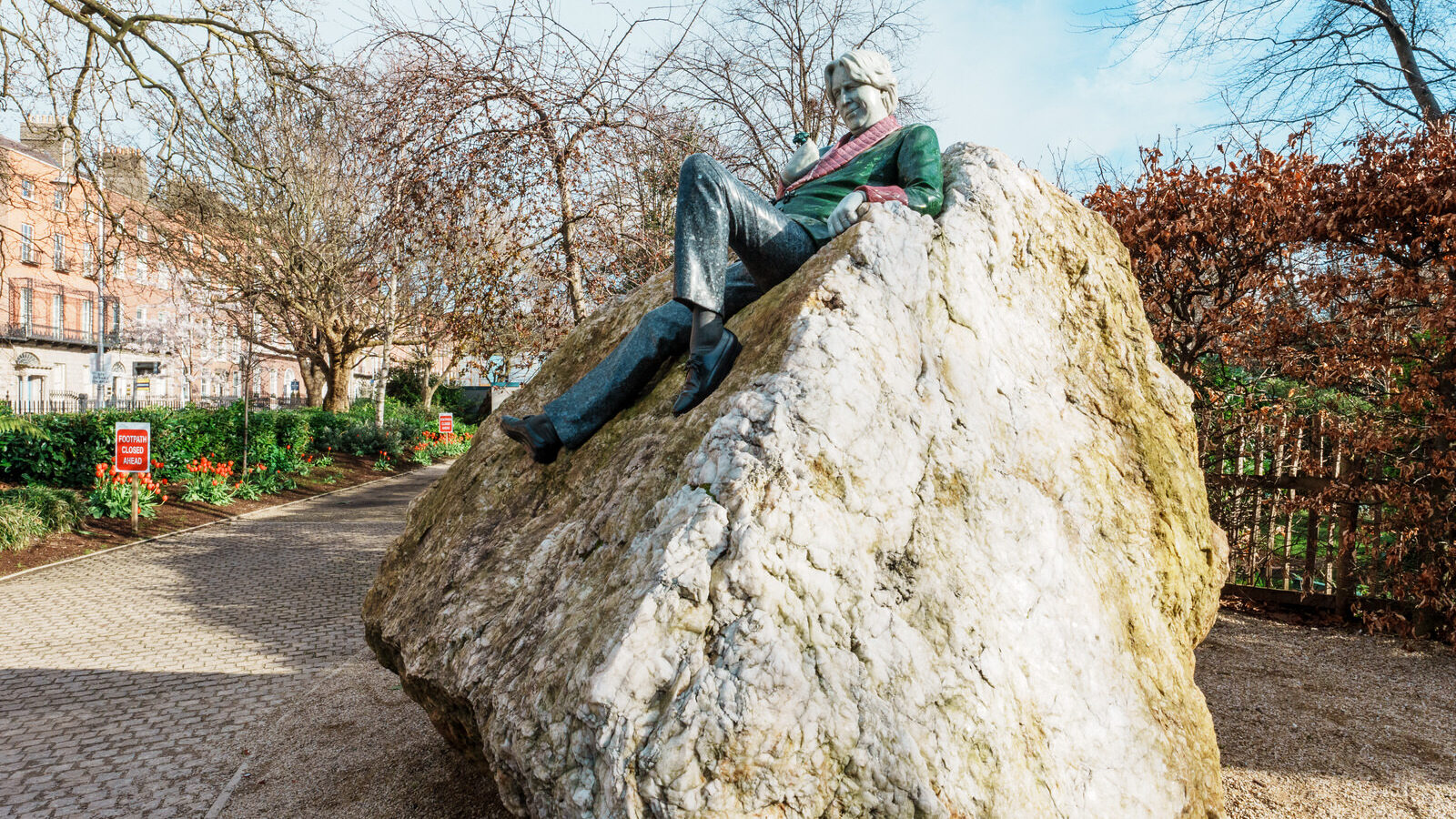 IN MERRION SQUARE THERE IS A WONDERFUL MEMORIAL TO OSCAR WILDE [IT IS BY DANNY OSBORNE AND THERE ARE THREE DISTINCT ELEMENTS]-229783-1