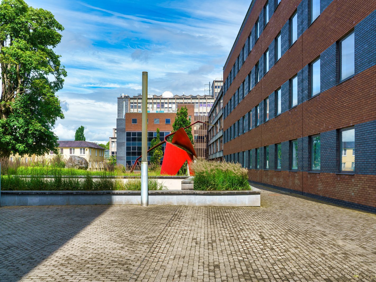 EXAMPLE OF RED METAL SCULPTURE ON THE CORK UNIVERSITY CAMPUS [A RED METAL YOKE] 003