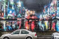 EXAMPLES OF STREET ART BY DANK AND SABEK [ON THE RED BRICK WALL ON TALBOT STREET IN BELFAST]-235443-1 MURAL ON TALBOT STREET