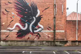 EXAMPLES OF STREET ART BY DANK AND SABEK [ON THE RED BRICK WALL ON TALBOT STREET IN BELFAST]-235445-1 MURAL ON TALBOT STREET