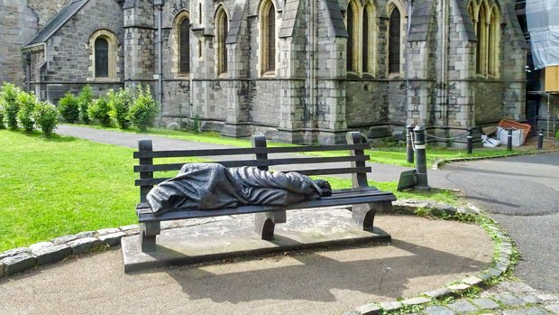 THE HOMELESS JESUS This sculpture is called "Homeless Jesus" and it's located on the grounds of Christ Church Cathedral in Dublin.