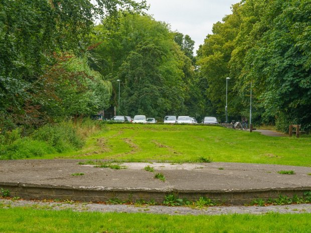 I HAVE TRIED FOR YEARS TO DETERMINE THE PURPOSE OF THIS - KILKENNY The base of the bandstand, can be seen beyond the new car park at the foot of the lane between Dukes Meadows and the...