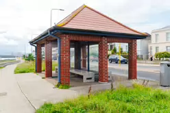 BUS SHELTER 1725 AT DOYLE'S LANE [A HAVEN IN THE RAIN FOR MYSELF AND TWO PASSING DOGS]-237265-1