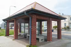 BUS SHELTER 1725 AT DOYLE'S LANE [A HAVEN IN THE RAIN FOR MYSELF AND TWO PASSING DOGS]-237266-1