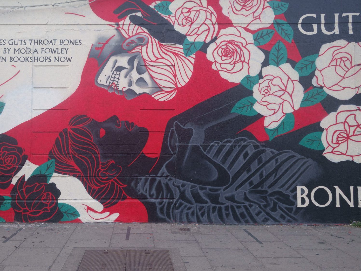 THIS MURAL IS PROMOTING EYES GUTS THROAT BONES A BOOK BY MOIRA FOWLEY [CHANCERY STREET BESIDE FEGAN'S 1924 CAFE] 001