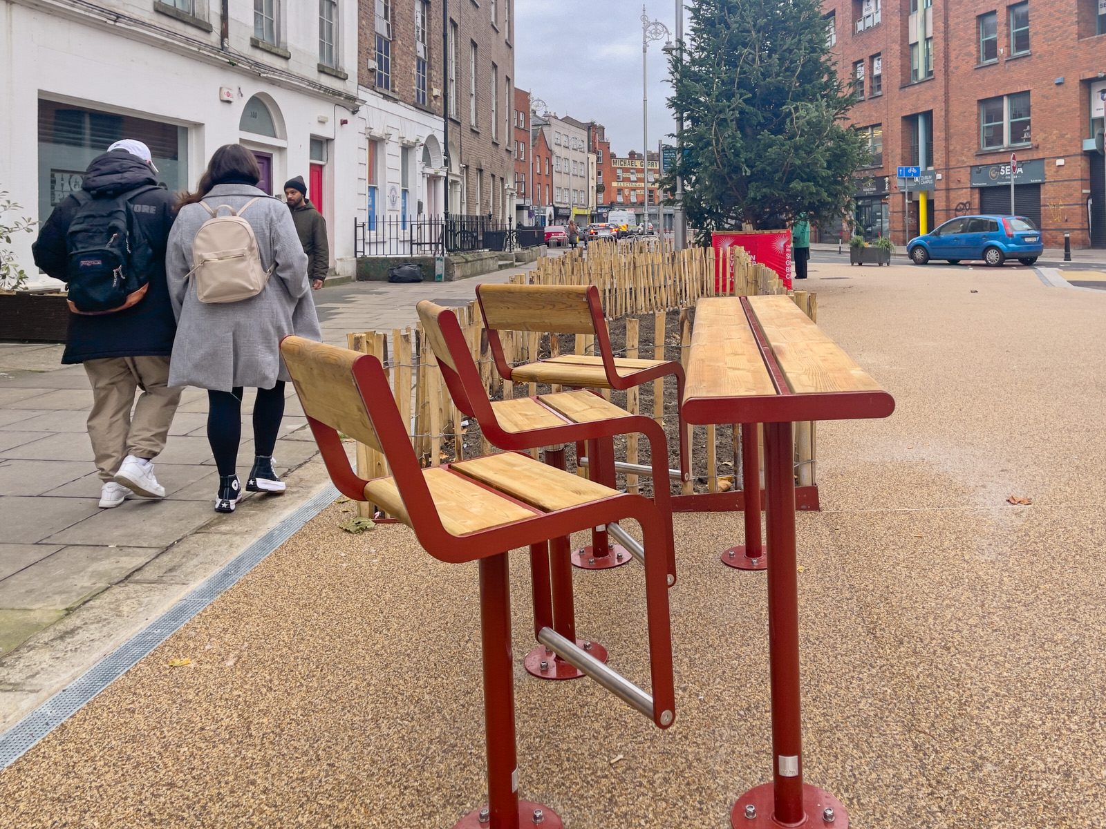 THE NEW STREET FURNITURE IS BEING INSTALLED ON CAPEL STREET [BUT THERE ARE FEW VISITORS TO BE SEEN TODAY]-225416-1