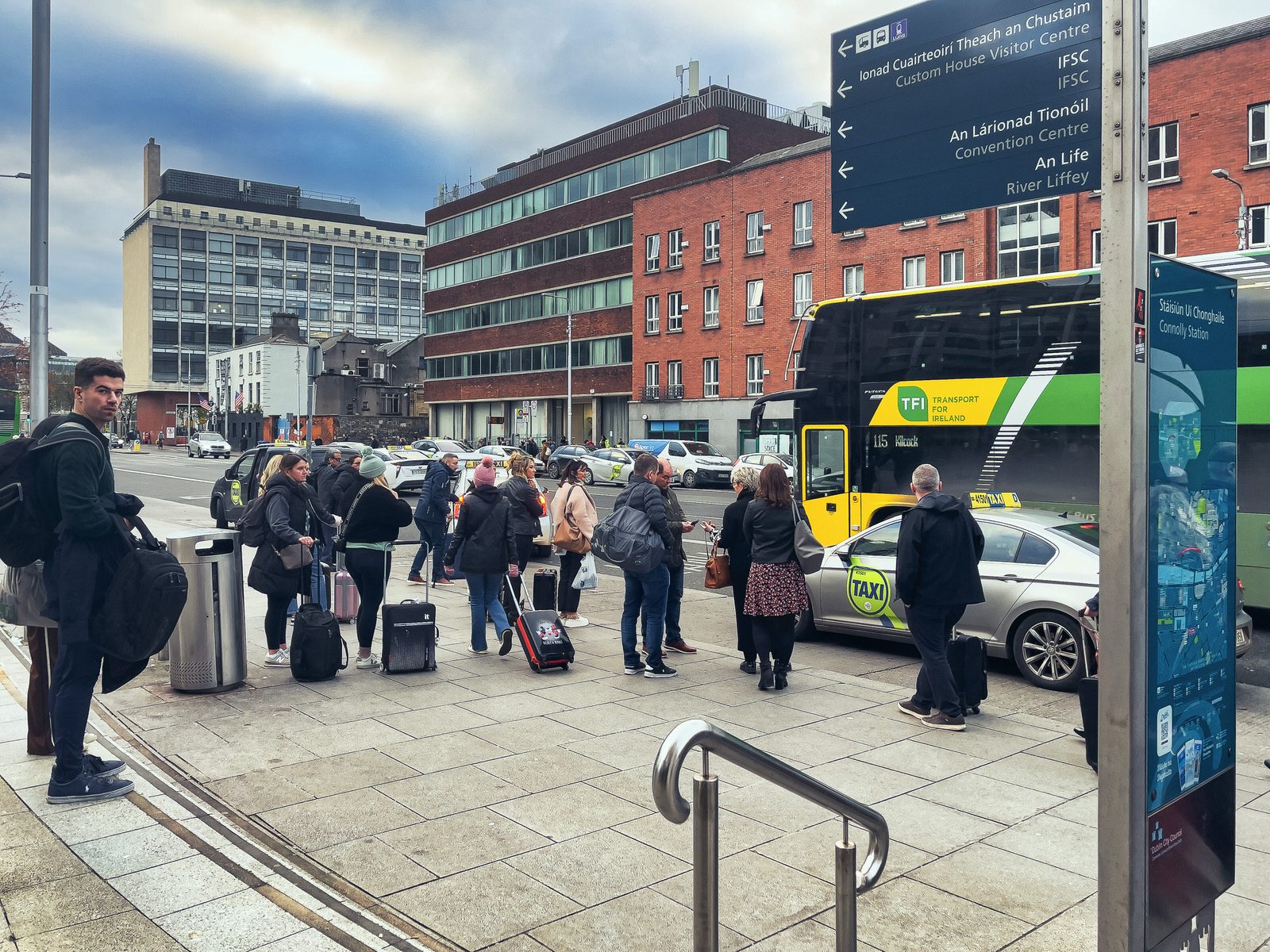 AS THE BUS AND TRAM SERVICES WERE SUSPENDED IN THE CITY CENTRE [I WENT TO CONNOLLY STATION AND TRAVELLED BY DART]-225383-1
