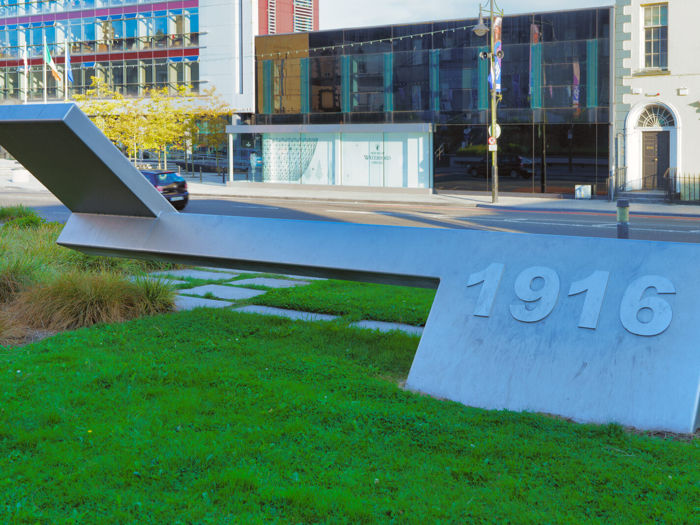 The 1916 memorial in Waterford is not located on Parnell Street, but rather on The Mall, in front of the Bishop's Palace.