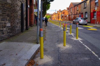  PENCIL SHAPED BOLLARDS  AND THE FRANCIS STREET SCHOOL ZONE  ON JOHN DILLON STREET - ST NICHOLAS PLACE - CLARENCE MANGAN SQUARE 