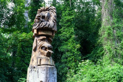  WOOD CARVING REPRESENTING THE TALBOT COAT OF ARMS - AT MALAHIDE CASTLE  